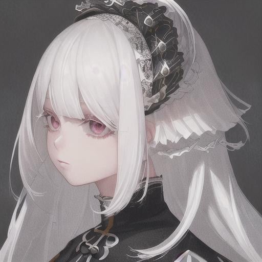 Prompt: girl,  white hair, cute, high quality, high detail