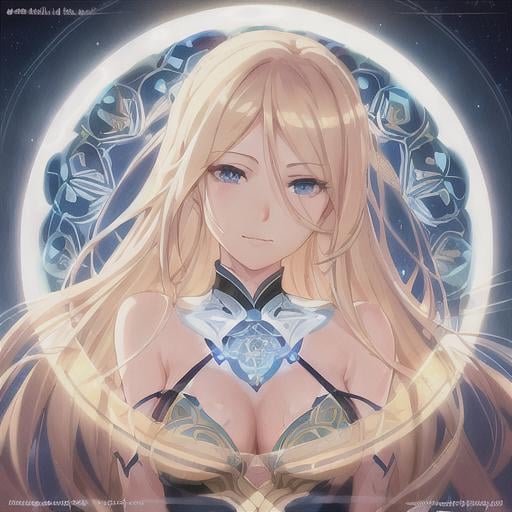 Prompt: full body of a 1 woman, blond hair, long hair, blue eyes, smooth soft skin, beautiful intricate hair, symmetrical, anime narrow eyes, soft lighting, detailed face, by makoto shinkai, stanley artgerm lau, wlop, rossdraws, myoga, concept art, digital painting, looking into camera, happy face, small iris.