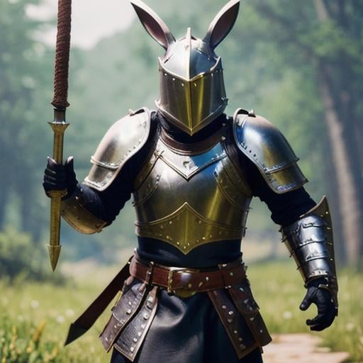 Prompt: adventurous rabbit in leather armor wielding a rapier and shield highly detailed, fine complex micro-details, 8k, volumetric lightning, ethereal light, extremely detailed, octane rendering, hyperrealistic, unreal engine