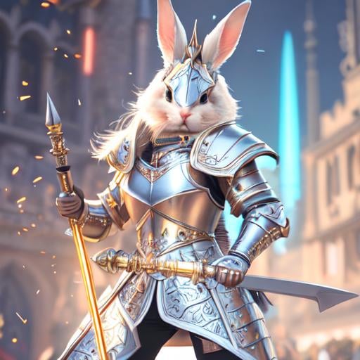 Prompt: adventurous rabbit in leather armor wielding a rapier and shield highly detailed, fine complex micro-details, 8k, volumetric lightning, ethereal light, extremely detailed, octane rendering, hyperrealistic, unreal engine