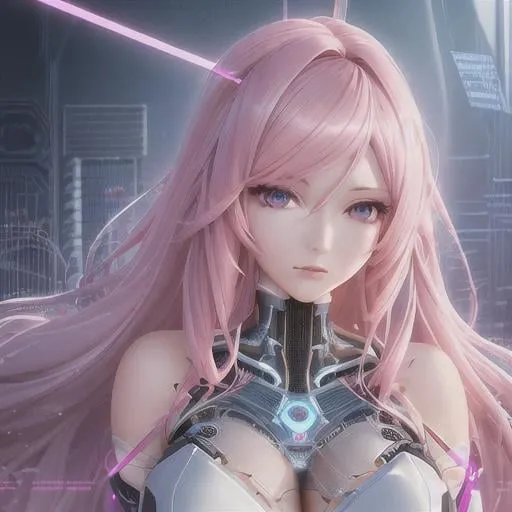 Prompt: Character Sheet, Long wavy,light pink hair,complex 3d render ultra detailed of a beautiful porcelain Front face woman android face, cyborg, robotic parts, beautiful studio soft light, rim light, vibrant details, luxurious cyberpunk, lace, hyper realistic, anatomical, facial muscles, cable electric wires, microchip, elegant, beautiful background, octane render, H.R. Giger style,