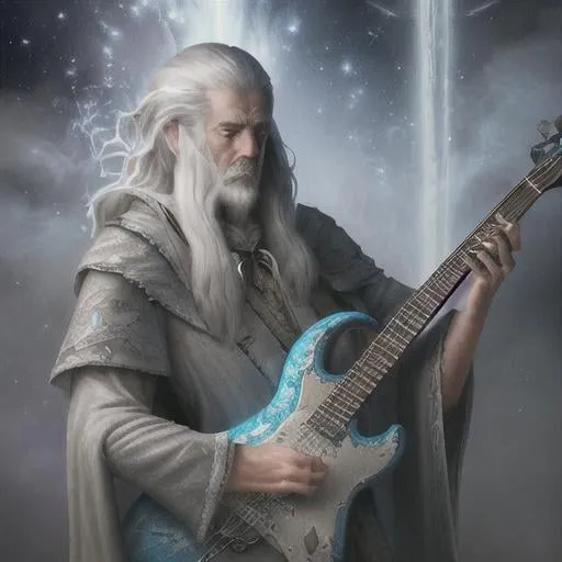 Prompt: Gandalf playing the electric guitar, smoky, space, foggy effects, super high detail, amazing masterpiece, detailed matte painting, deep color, fantastical, intricate detail, splash screen, complementary colors, fantasy concept art, 8k resolution trending on Artstation Unreal Engine 5