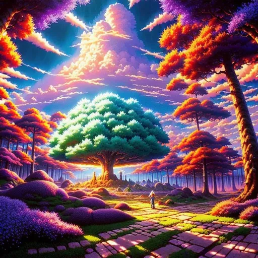 Prompt:  Extremely detailed heaven, HDR, UHD, rhads, global illumination, forest, akira toriyama, crystals, anime, cross