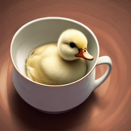 Prompt: cute duckling sitting in a teacup, photography, minimalistic, 8 k