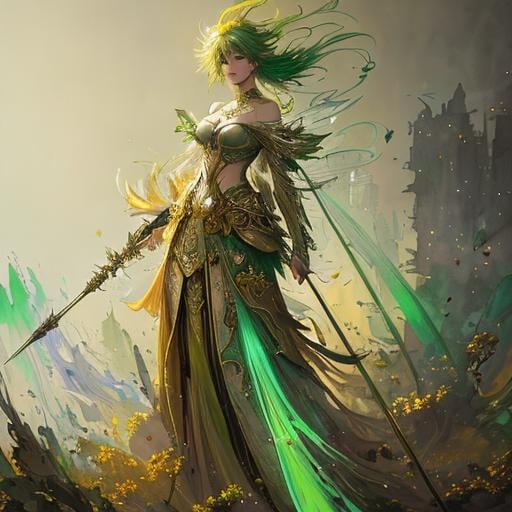 Prompt: full body green and gold hair, art line watercolor wash, ethereal background, abstract beauty, stand, approaching perfection, pure form, golden ratio, minimalistic, unfinished, concept art, by Brian Froud and Carne Griffiths and Wadim Kashin and John William Waterhouse, intricate details, 8k post production, high resolution, hyperdetailed, trending on artstation, sharp focus, studio photo, intricate details, highly detailed, by greg rutkowski