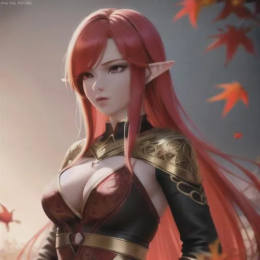 Prompt: female redhead elf, druid, calm, red eyes, autumn leaves, detailed face, elegant, mesmerizing , glorious, cinematic light, hd octane render, high resolution scan, masterpiece, hyperrealism, delicate detailed complex, sophisticated, vibrant colors, highly detailed, intricate detailed, volumetric lighting, light reflection, all of this except she is a CAT