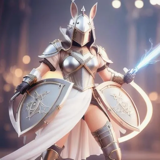 Prompt: adventurous rabbit in leather armor wielding a rapier and shield highly detailed, fine complex micro-details, 8k, volumetric lightning, ethereal light, extremely detailed, octane rendering, hyperrealistic, unreal engine