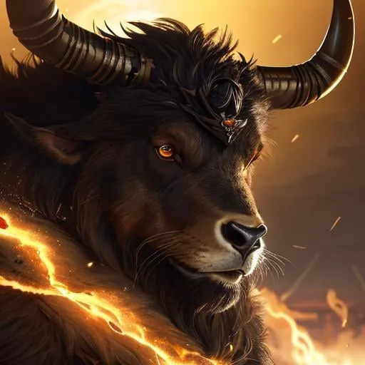 Prompt: portrait of a (Large Minotaur With Tan Fur and Black hair), wearing a cracked chest piece That has deep black jagged Details. Battle Background with details like Sand, smoke, Battle D&D Setting, perfect composition, hyperrealistic, super detailed, 8k, high quality, trending art, trending on artstation, sharp focus, studio photo, intricate details, highly detailed, by greg rutkowski and alphonse mucha