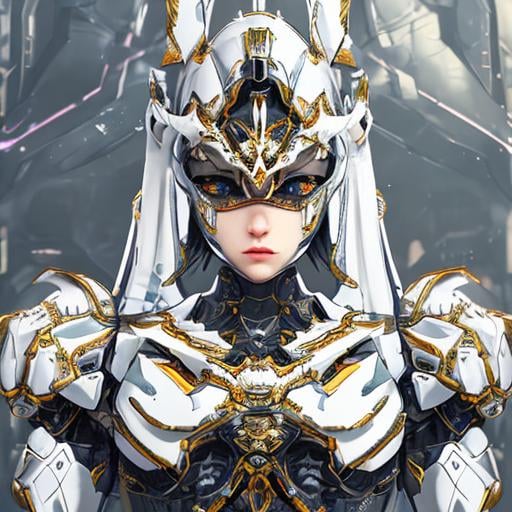 Prompt: show face, an intricate girl exoskeleton, white mate & gold armor, pale skins, juicy, futuristic mecha armor, LED body, juicy, tron, 3d, Splash art, front, epic Instagram, artstation, hyperdetailed intricately detailed, intricately detailed full helmet, unreal engine, fantastical, intricate detail, splash screen, complementary colors, Sci-fi concept art, 8k, heavy strokes, splash arts, full height, full body,