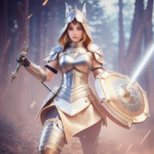 Prompt: adventurous rabbit in leather armor wielding a rapier and shield highly detailed, fine complex micro-details, 8k, volumetric lightning, ethereal light, extremely detailed, octane rendering, hyperrealistic, unreal engine