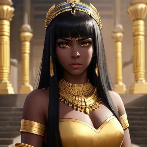 Prompt: Greg Rutkowski


majestic Cleopatra girl with dark skin black hair in a strait cut and big yellow eyes ,

Temple Architecture Backdrop background,

She wears a white dress

Face with expressive facial expression that radiates strength, determination and superiority.


anime artwork with a realistic style, featuring detailed textures, lifelike shading, and accurate proportions,
 

16k, UHD, HDR10, 16K, ((Masterpiece)) , Absurdres,