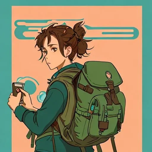 Prompt: A detailed illustration of a hiker, wearing a backpack, style cartoon, colors, two-dimensional, planar vector, character design, T-shirt design, stickers, colorful splashes, and T-shirt design, Studio Ghibli style, soft tetrad color, vector art, fantasy art, watercolor effect, Alphonse Mucha, Adobe Illustrator, hand-painted, digital painting, low polygon, soft lighting, aerial view, isometric style, retro aesthetics, focusing on people, 8K resolution, using Cinema 4D