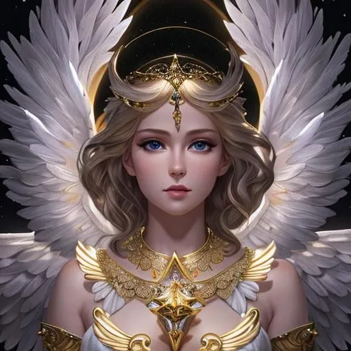 Prompt: Full body Angel, beautiful face, detailed face, blonde, shining, holy light background, wide white wings, full body, mythical, fantasy, elegant, hyperrealism, highly detailed, intricate detailed, dynamic lighting, 4K, HD.