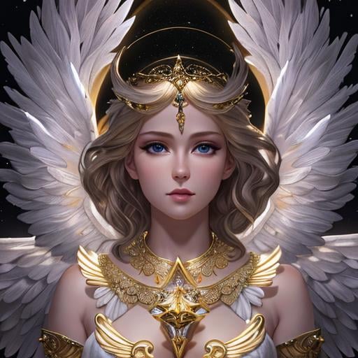 Prompt: Full body Angel, beautiful face, detailed face, blonde, shining, holy light background, wide white wings, full body, mythical, fantasy, elegant, hyperrealism, highly detailed, intricate detailed, dynamic lighting, 4K, HD.