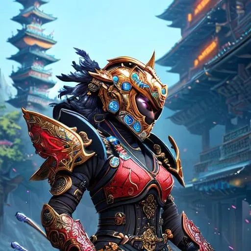 Prompt: an intricate kunoichi exoskeleton, 3d, Splash art, front, epic Instagram, artstation, hyperdetailed intricately detailed, intricately detailed full helmet, unreal engine, technological, intricate detail, splash screen, complementary colors, Sci-fi concept art, 8k, heavy strokes, splash arts, full height, full body,