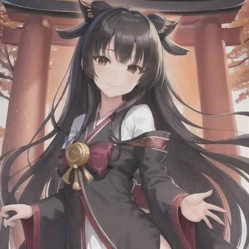Prompt: (masterpiece), (full body, full entire body), (frame the head), small smile, (stunningly beautiful face), symmetric realistic face, big black eyes, amazing Incredibly beautiful 20-something girl, japanese shrine maiden, anime-detail, Clothes in black with dark-blue trim, black hair, detailed hairstyle, deep-black eyes ,slender, realistic, positioned so that their bodies are symmetrical and balanced directly towards the viewer, perfect anatomy, Centered image, stylized, bioluminescence, 8 life size, 8k resolution concept art portrait, super detail, ultra realistic, approaching perfection, dynamic, highly detailed, character sheet, concept art, smooth, facing directly at the viewer positioned so that their body is symmetrical and balanced, little fusion pojatti r3d render, octane render