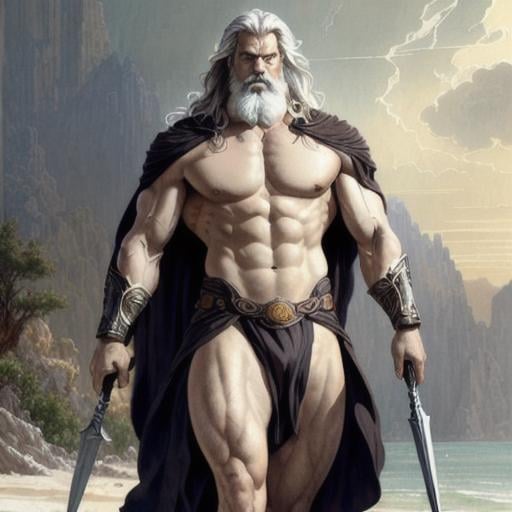 Prompt: rugged zeus, full body, god of thunder, greek god, white hair, masculine, mature, handsome, upper body, flowy robe, muscular, hairy torso, fantasy, intricate, elegant, highly detailed, digital painting, artstation, concept art, smooth, sharp focus, illustration, art by gaston bussiere and alphonse mucha, 8K, HDR, masterpiece, photography,photorealistic, detailed illustration little man, pastel tetradic colors, 3D vector art, cute and quirky, fantasy art, watercolor effect, bokeh, Adobe Illustrator, hand-drawn, digital painting, low-poly, soft lighting, bird's-eye view, isometric style, retro aesthetic, focused on the character, 4K resolution, photorealistic rendering, using Cinema 4D