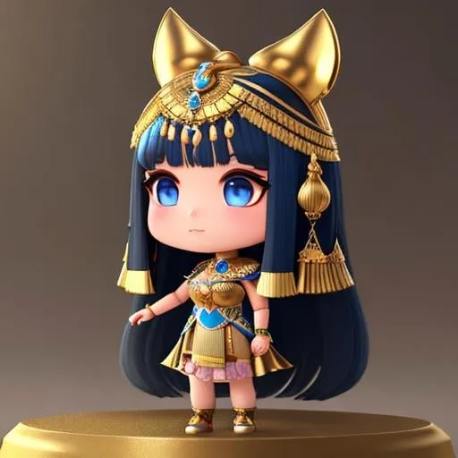 Prompt: Cute and adorable Cleopatra, female, fantasy, dreamlike, surrealism, super cute, trending on artstation , standing on stage, side profile, caricature, chibi, kawaii,3d rendering, octane rendering, volumetric light