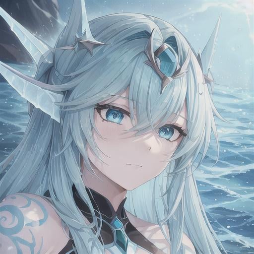 Prompt: Realistic portrait of a sea elf that exudes power, and Power over water. She should be depicted as the Goddess of the Sea and the goddess of the Lost. Has skin made of Dark Water and has tattoos of Blue Runes on face and on skin. is a Beautiful Water Sorcerous. she has green hair.) Under water Background. perfect composition, Realistic, hyperrealistic, super detailed, 8k, high quality, sharp focus, studio photo, intricate details, highly detailed.