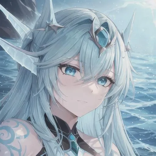 Prompt: Realistic portrait of a sea elf that exudes power, and Power over water. She should be depicted as the Goddess of the Sea and the goddess of the Lost. Has skin made of Dark Water and has tattoos of Blue Runes on face and on skin. is a Beautiful Water Sorcerous. she has green hair.) Under water Background. perfect composition, Realistic, hyperrealistic, super detailed, 8k, high quality, sharp focus, studio photo, intricate details, highly detailed.