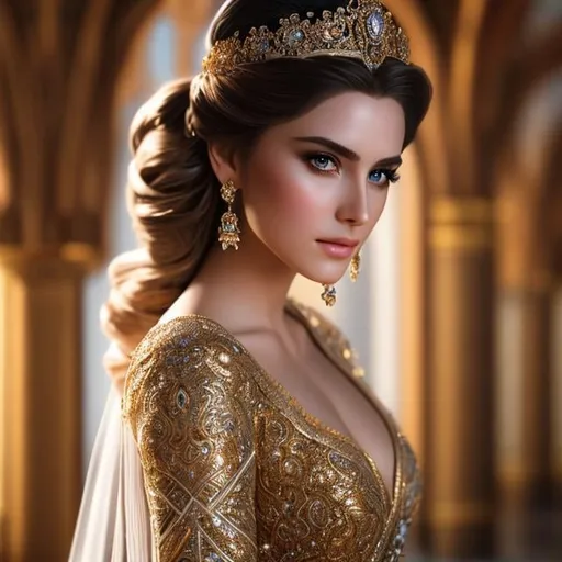 Prompt: create most beautiful fictional female princes in palace, extremely, detailed environment, detailed background, intricate, detailed skin, natural colors , professionally color graded, photorealism, 8k, moody lighting


