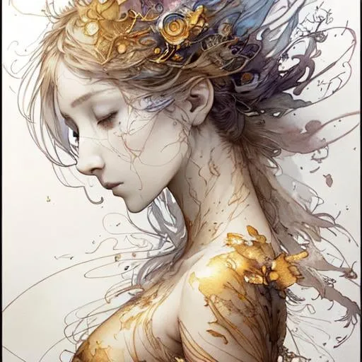 Prompt: line art watercolor wash, ethereal background, abstract beauty,stand, approaching perfection, pure form, golden ratio, minimalistic, unfinished, concept art, by Brian Froud and Carne Griffiths and Wadim Kashin and John William Waterhouse, intricate details, 8k post production, high resolution, hyperdetailed, trending on artstation, sharp focus, studio photo, intricate details, highly detailed, by greg rutkowski