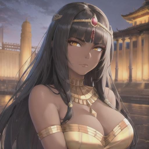 Prompt: Greg Rutkowski


majestic Cleopatra girl with dark skin black hair in a strait cut and big yellow eyes ,

Temple Architecture Backdrop background,

She wears a white dress

Face with expressive facial expression that radiates strength, determination and superiority.


anime artwork with a realistic style, featuring detailed textures, lifelike shading, and accurate proportions,
 

16k, UHD, HDR10, 16K, ((Masterpiece)) , Absurdres,