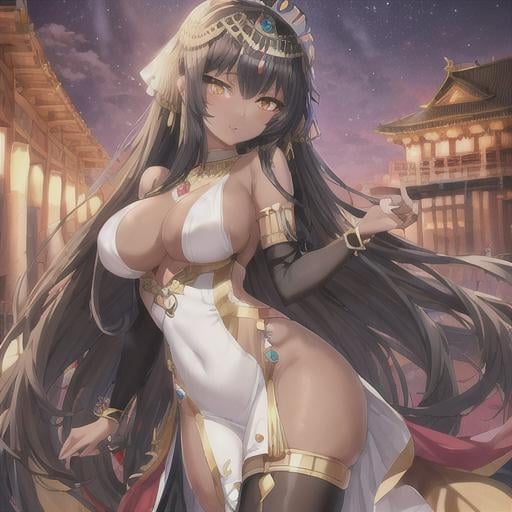 Prompt: an anime illustration inspired by the anime  artist Afukuro

Beautiful Cleopatra girl with dark skin black hair in a strait cut and big yellow eyes ,

Temple Architecture Backdrop background,

She wears a white dress


anime artwork with a realistic style, featuring detailed textures, lifelike shading, and accurate proportions,
 

16k, UHD, HDR10, 16K, ((Masterpiece)) , Absurdres,
