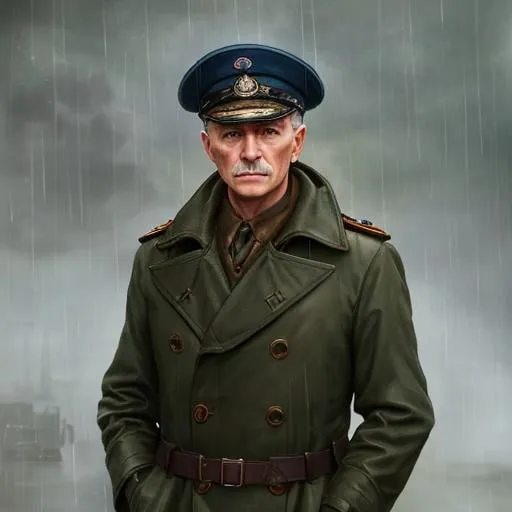 Prompt: a painting (((in style of lumispot))) of a WW2 naval captain under the rain wearing a raincoat, <lora:lumispot_merge_2:0.8>
