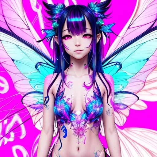 Prompt: 2D illustration full body front view shot, portrait, cinematic shot, Carne Griffiths,

fairy Loli, small stature, tiny, happy, dominant, elegant, flying in the cyberpunk city, wearing fantasy forest fairy garb, detailed accessories, fairy wings, long hair, ultra detailed garb, detailed face, detailed eyes, detailed mouth and lip, ultra detailed intricate cyberpunk city background, 

((2D illustration, 2D vector art, 2D digital painting, 2D flat color, 2D art, contrast, detailed pencil stroke, detailed brush stroke, perfect anatomy)),

(((neon light reflection, detailed light reflection, city light reflection, ultra detailed reflection, head light reflection))),

cinematic lighting, studio lighting, dynamic lighting, neon light, volumetric lighting,

masterpiece, professional work, 