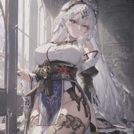 Prompt: masterpiece, illustration, best quality:1.2), 1girl, solo, full body aponia, yae miko, white hair, dignfied, finely detailed, detailed face, beautiful detailed eyes, beautiful detailed shading, raining, arknights, nun, Splash art, front, artstation, hyperdetailed intricately detailed , unreal engine, fantastical, intricate detail, splash screen, complementary colors, fantasy concept art, heavy strokes, splash arts, white hair, full height, full body, wears a long black robe