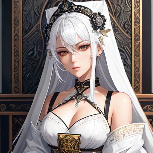 Prompt: masterpiece, illustration, best quality:1.2), 1girl, solo, full body aponia, yae miko, white hair, dignfied, finely detailed, detailed face, beautiful detailed eyes, beautiful detailed shading, raining, arknights, nun, Splash art, front, artstation, hyperdetailed intricately detailed , unreal engine, fantastical, intricate detail, splash screen, complementary colors, fantasy concept art, heavy strokes, splash arts, white hair, full height, full body, wears a long black robe