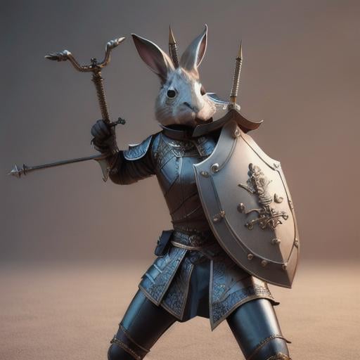 Prompt: adventurous rabbit in leather armor wielding a rapier and shield highly detailed, fine complex micro-details, 8k, volumetric lightning, ethereal light, extremely detailed, octane rendering, hyperrealistic, unreal engine