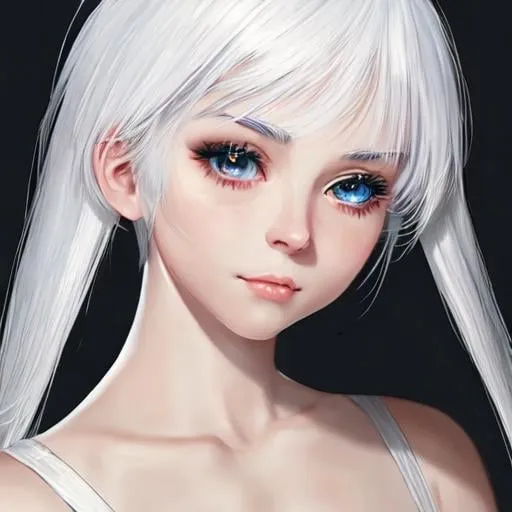 Prompt: girl,  white hair, cute, high quality, high detail