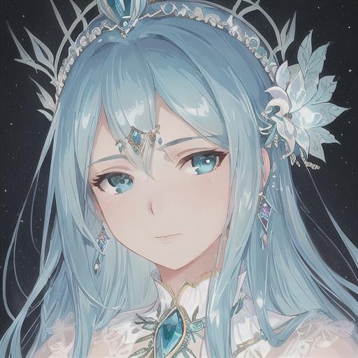 Prompt: Portrait of a beautiful and elegant jeweled face and crown Water Goddess with teal hair and with cute face,  transparent background, perfect composition, hyperrealistic, super detailed, 8k, high quality, trending art, trending on artstation, sharp focus, studio photo, intricate details, highly detailed, by greg rutkowski and BD Zhandt