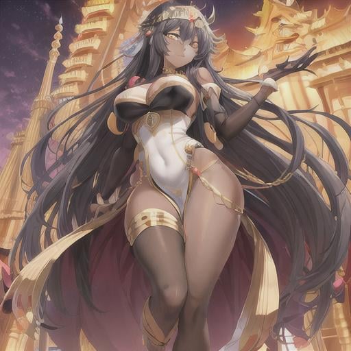 Prompt: an full body anime illustration inspired by the anime  artist Afukuro

Beautiful Cleopatra girl with dark skin black hair in a strait cut and big yellow eyes ,

Temple Architecture Backdrop background,

She wears a white dress


anime artwork with a realistic style, featuring detailed textures, lifelike shading, and accurate proportions,
 

16k, UHD, HDR10, 16K, ((Masterpiece)) , Absurdres,