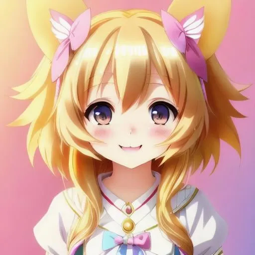 Prompt: Cute golden-retriever anthropomorphized. Anime. A happy smile. Anime, strybk, full Illustration, 4k, sharp focus, smooth soft skin, symmetrical, soft lighting, muted colors, strybk, children's style fairy tales, chibi kawaii.