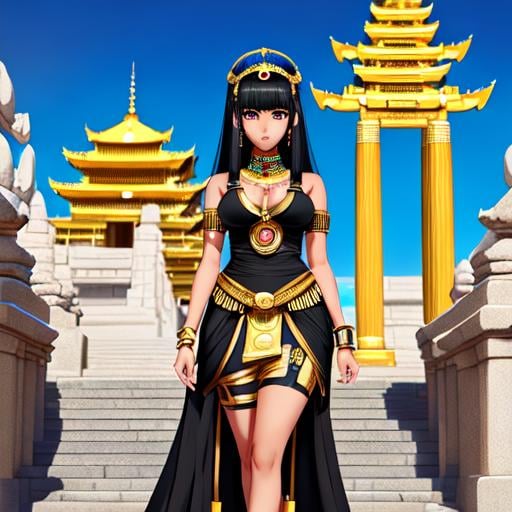 Prompt: an full body anime illustration inspired by the anime  artist Afukuro

Beautiful Cleopatra girl with dark skin black hair in a strait cut and big yellow eyes ,

Temple Architecture Backdrop background,

She wears a white dress


anime artwork with a realistic style, featuring detailed textures, lifelike shading, and accurate proportions,
 

16k, UHD, HDR10, 16K, ((Masterpiece)) , Absurdres,