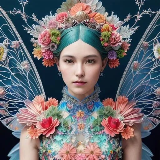 Prompt: Multi layered transparency of a beautiful paper sculpture of a Fairy with many types of colourful sea flowers and corals hybrid by Android Jones, Ernst Haeckel, James Jean, beautiful detailed intricate patterns insanely detailed octane render trending on artstation, generative art, baroque, 8k artistic photography, photorealistic, centered, symmetry, painted, intricate, volumetric lighting, beautiful, rich deep colors masterpiece, sharp focus, ultra detailed, in the style of dan mumford and marc simonetti, astrophotography