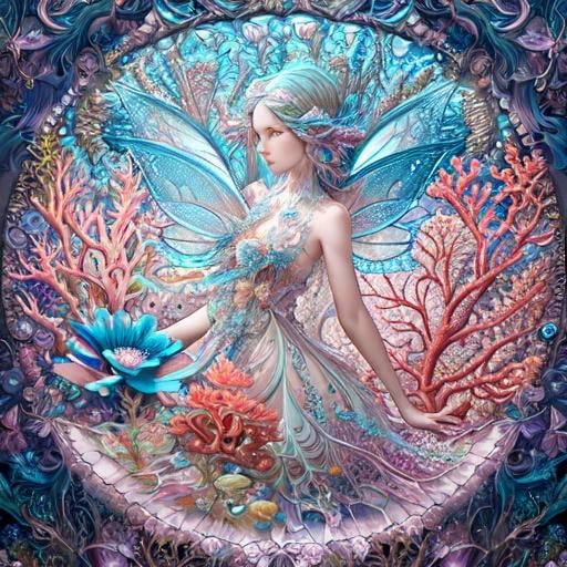 Prompt: Multi layered transparency of a beautiful paper sculpture of a Fairy with many types of colourful sea flowers and corals hybrid by Android Jones, Ernst Haeckel, James Jean, beautiful detailed intricate patterns insanely detailed octane render trending on artstation, generative art, baroque, 8k artistic photography, photorealistic, centered, symmetry, painted, intricate, volumetric lighting, beautiful, rich deep colors masterpiece, sharp focus, ultra detailed, in the style of dan mumford and marc simonetti, astrophotography