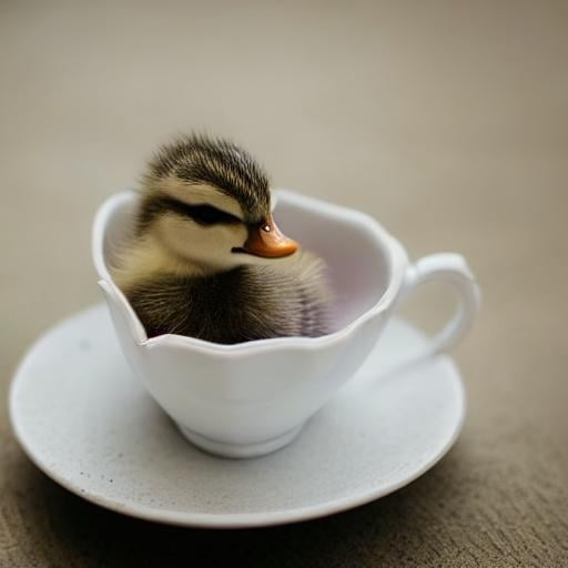 Prompt: cute duckling sitting in a teacup, photography, minimalistic, 8 k