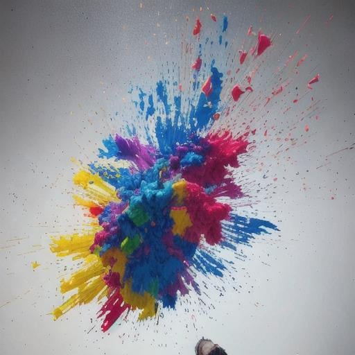 Prompt: splatter suspended in the air as if they were throwing the paint bucket, colorful oil paint spill with lots of thick, photorealistic, masterpiece, 16k artistic photography, volumetric soft lighting, dramatic lighting, insanely detailed.