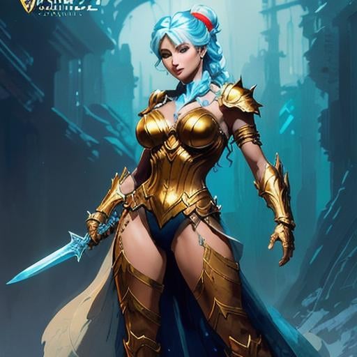 Prompt: Dynamic, highly detailed, character sheets, artstation, concept art, smooth, sharp focus, illustrations, artwork by Frank Frazetta, Artgerm, Carne Griffiths and Wadim Kashin, beautiful and stunning full body Frozen and Vulcan fantastic Super detailed full body, figure golden glow, fantasy armor, holding a sword, perfectly detailed oval human face, long blue hair, intricate blue glowing eyes, white dress, white gloves, holding a wand, white high socks, 32k resolution Greg Rutkowski Rate concept art, Artgerm , WLOP, Alphonse Mucha Dynamic Lighting Ultra Detailed Complex Splatter Art Trends Artstation Ternary Unreal Engine 5 Volumetric Lighting VHS