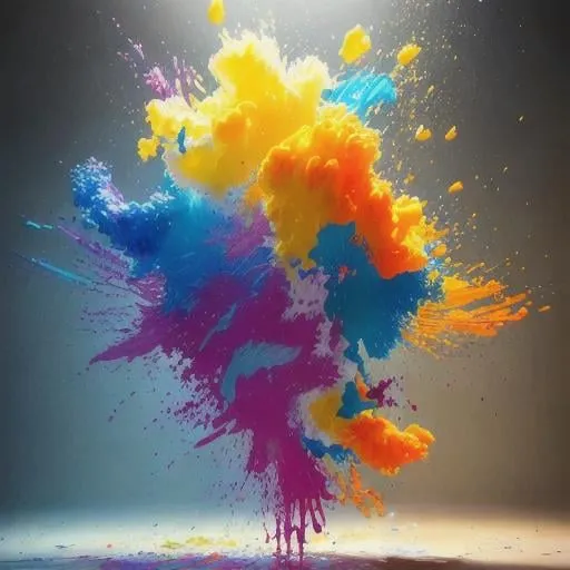 Prompt: splatter suspended in the air, colorful oil paint spill with lots of thick, photorealistic, masterpiece, 16k artistic photography, volumetric soft lighting, dramatic lighting, insanely detailed.