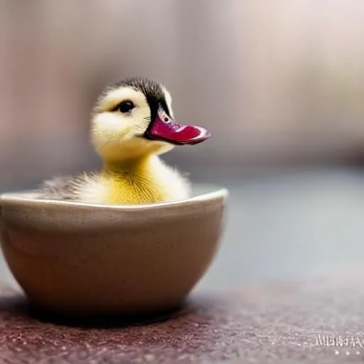 Prompt: cute duckling sitting in a teacup, photography, minimalistic, 8 k
