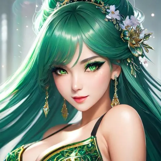 Prompt: splash art, by Greg rutkowski, hyper detailed perfect face,

beautiful kpop idol stretching, full body, long legs, perfect body,

high-resolution cute face, perfect proportions,smiling, intricate hyperdetailed green hair, light makeup, sparkling, highly detailed, intricate hyperdetailed shining eyes,  

Elegant, ethereal, graceful,

HDR, UHD, high res, 64k, cinematic lighting, special effects, hd octane render, professional photograph, studio lighting, trending on artstation, 