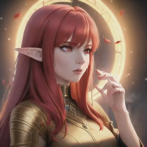 Prompt: female redhead elf, druid, calm, red eyes, autumn leaves, detailed face, elegant, mesmerizing , glorious, cinematic light, hd octane render, high resolution scan, masterpiece, hyperrealism, delicate detailed complex, sophisticated, vibrant colors, highly detailed, intricate detailed, volumetric lighting, light reflection, all of this except she is a CAT