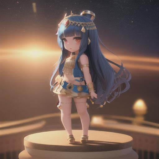 Prompt: Cute and adorable Cleopatra, female, fantasy, dreamlike, surrealism, super cute, trending on artstation , standing on stage, side profile, caricature, chibi, kawaii,3d rendering, octane rendering, volumetric light