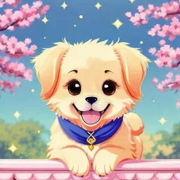 Cute, pink, fluffy, fantasy love puppy, with light