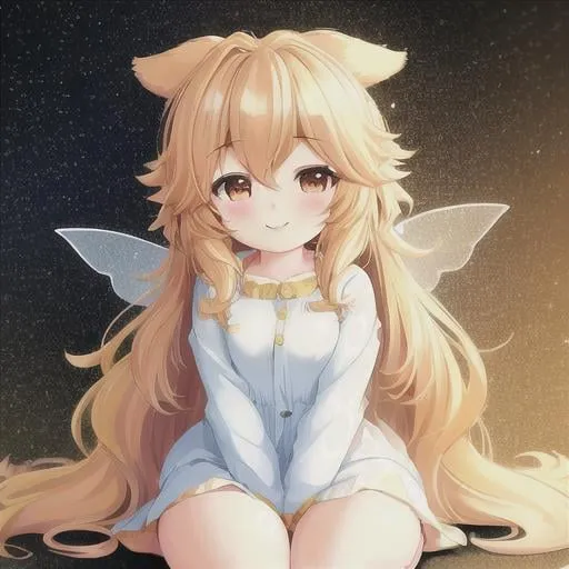 Prompt: Cute golden-retriever anthropomorphized. Anime. A happy smile. Anime, strybk, full Illustration, 4k, sharp focus, smooth soft skin, symmetrical, soft lighting, muted colors, strybk, children's style fairy tales, chibi kawaii.